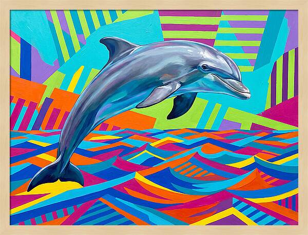 Dolphin Dancing Through Colorful Waves
