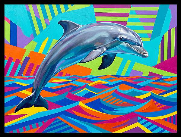 Dolphin Dancing Through Colorful Waves