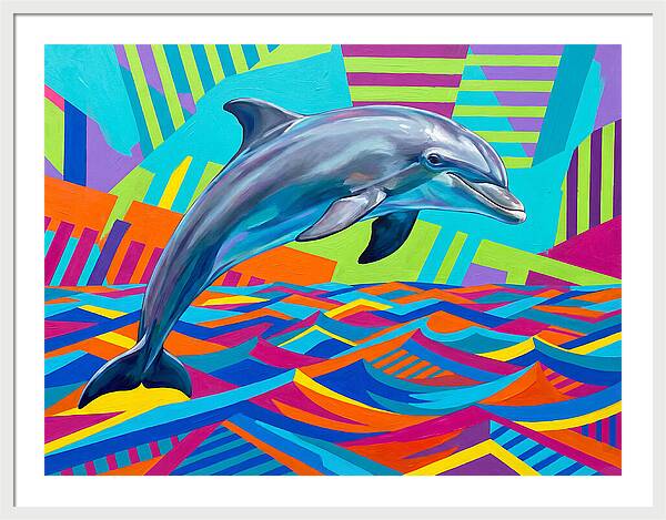 Dolphin Dancing Through Colorful Waves
