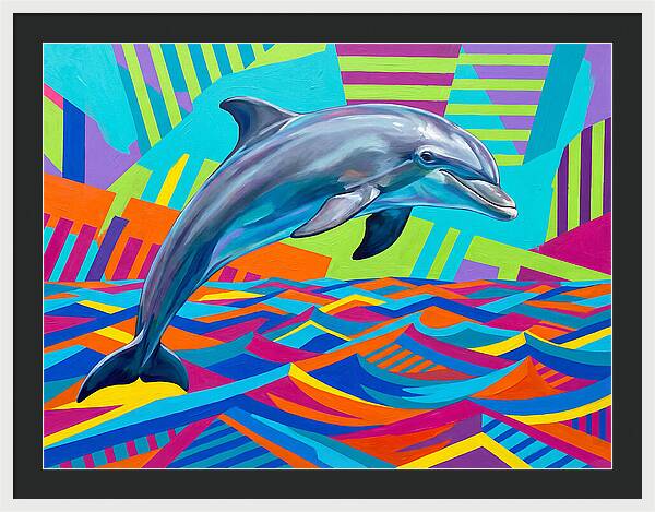 Dolphin Dancing Through Colorful Waves