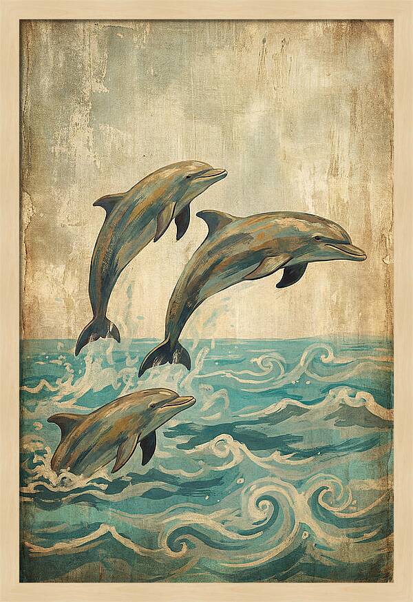 Dolphins Leaping From Turquoise Ocean