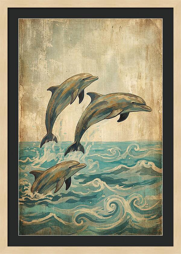 Dolphins Leaping From Turquoise Ocean