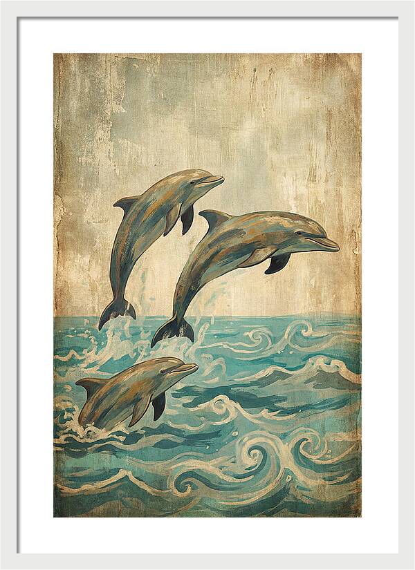 Dolphins Leaping From Turquoise Ocean
