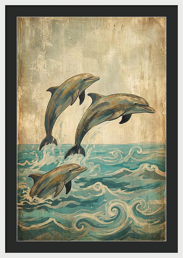 Dolphins Leaping From Turquoise Ocean