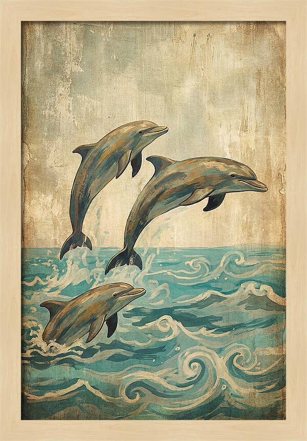 Dolphins Leaping From Turquoise Ocean