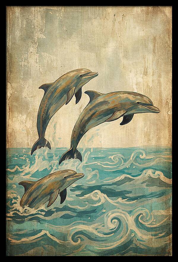 Dolphins Leaping From Turquoise Ocean
