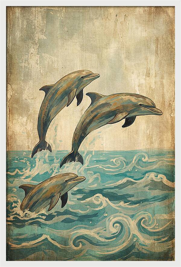 Dolphins Leaping From Turquoise Ocean