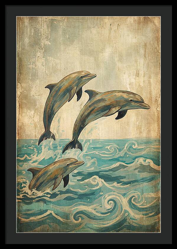 Dolphins Leaping From Turquoise Ocean