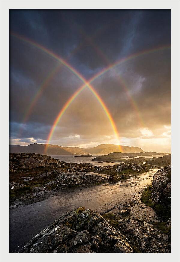 Double Rainbow Over Serene Landscape