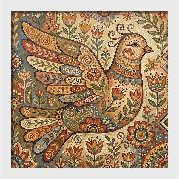 Dove In Folk Art Style