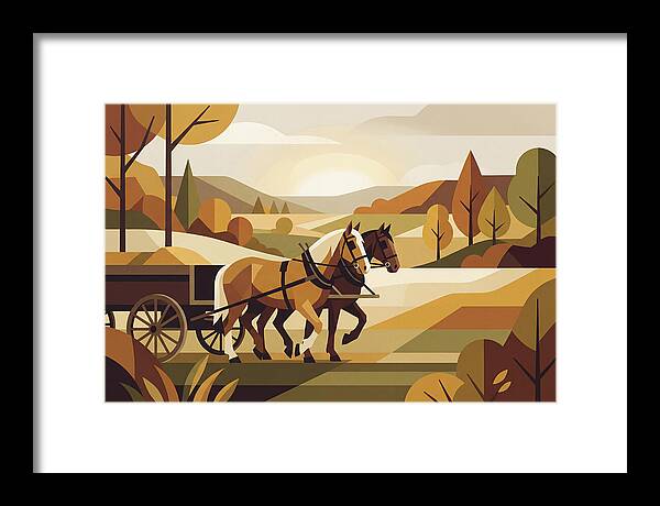 Draft Horses In Autumn Landscape