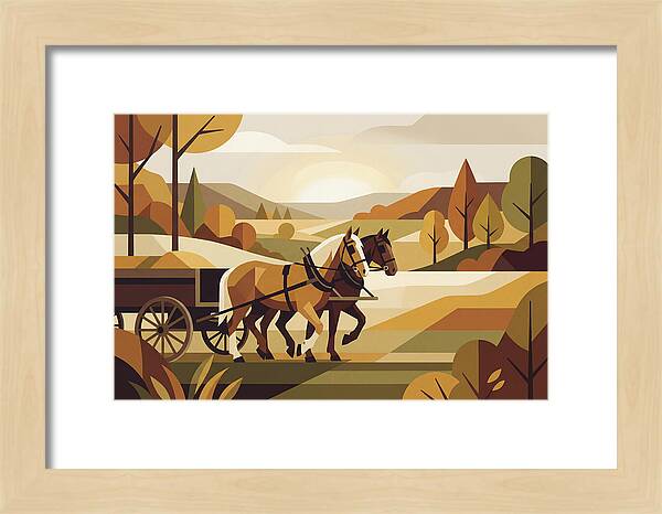 Draft Horses In Autumn Landscape