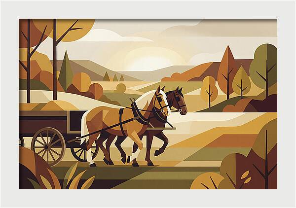 Draft Horses In Autumn Landscape