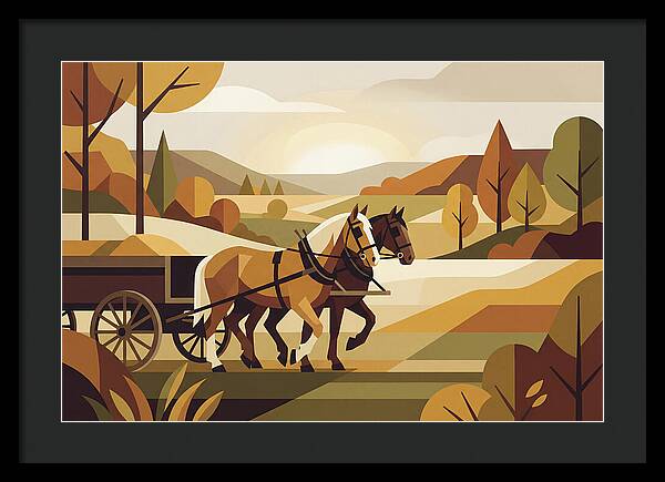 Draft Horses In Autumn Landscape