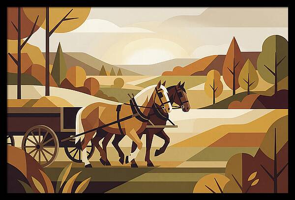 Draft Horses In Autumn Landscape
