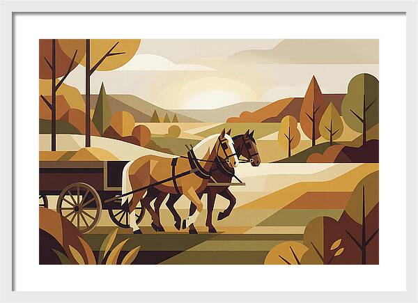 Draft Horses In Autumn Landscape