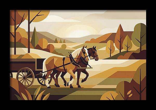 Draft Horses In Autumn Landscape