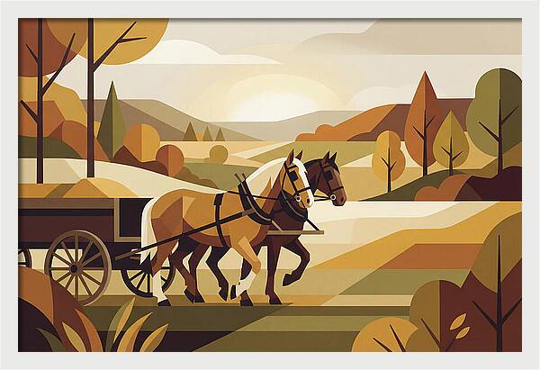 Draft Horses In Autumn Landscape