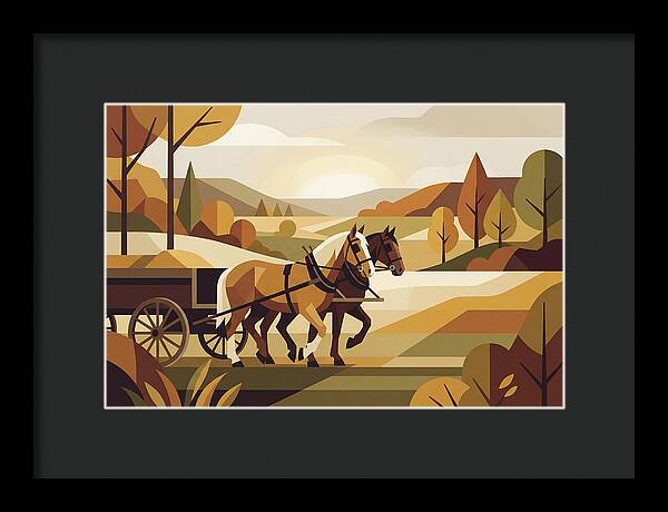 Draft Horses In Autumn Landscape
