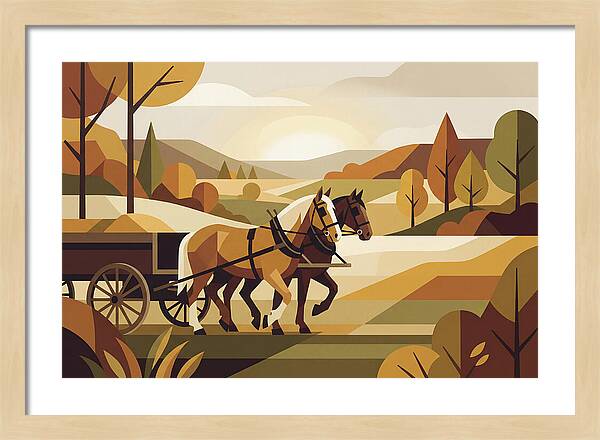 Draft Horses In Autumn Landscape