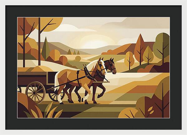 Draft Horses In Autumn Landscape
