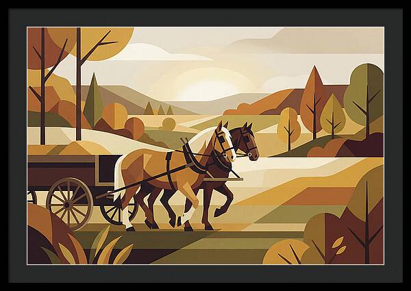 Draft Horses In Autumn Landscape