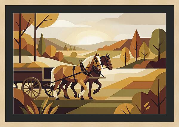 Draft Horses In Autumn Landscape