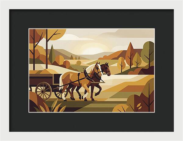 Draft Horses In Autumn Landscape