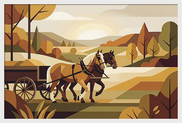 Draft Horses In Autumn Landscape