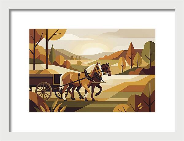 Draft Horses In Autumn Landscape
