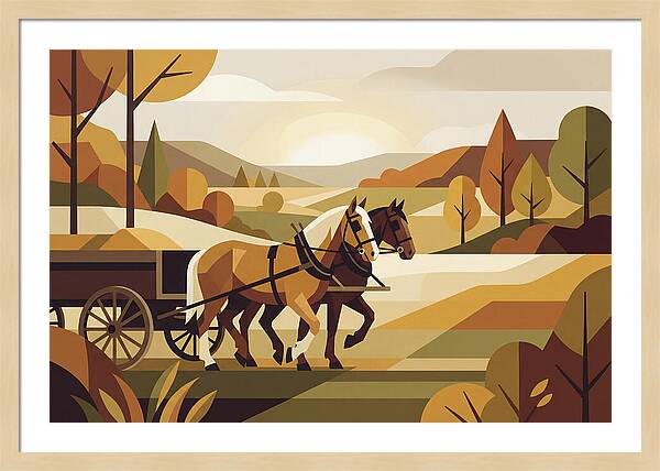 Draft Horses In Autumn Landscape