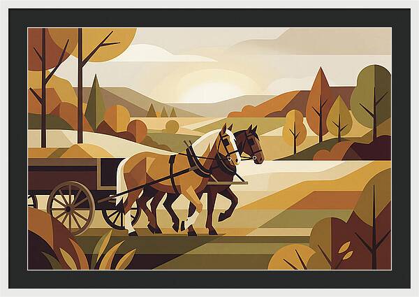 Draft Horses In Autumn Landscape