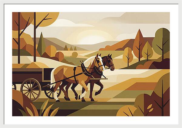 Draft Horses In Autumn Landscape