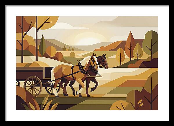 Draft Horses In Autumn Landscape