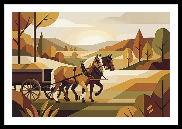Draft Horses In Autumn Landscape