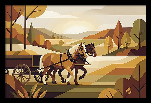Draft Horses In Autumn Landscape
