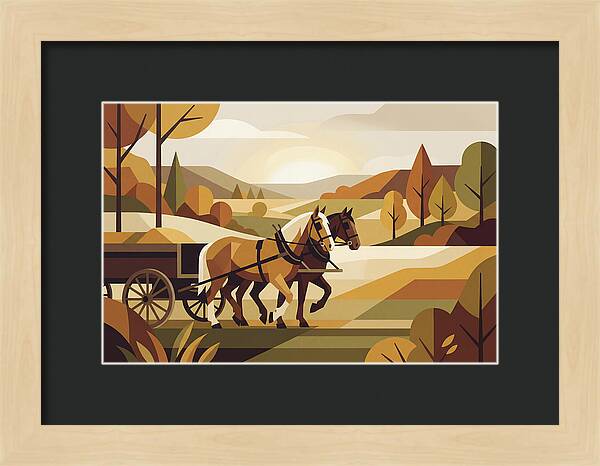 Draft Horses In Autumn Landscape
