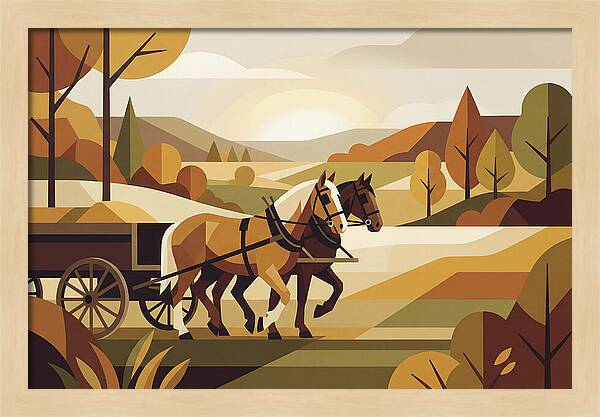 Draft Horses In Autumn Landscape