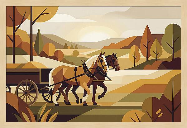 Draft Horses In Autumn Landscape
