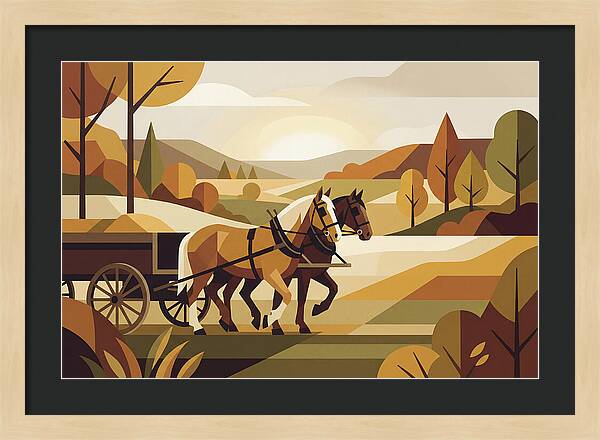 Draft Horses In Autumn Landscape
