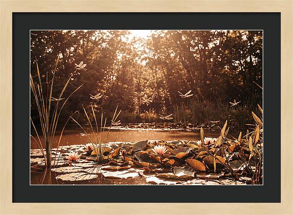 Dragonflies Over Summer Lily Pond