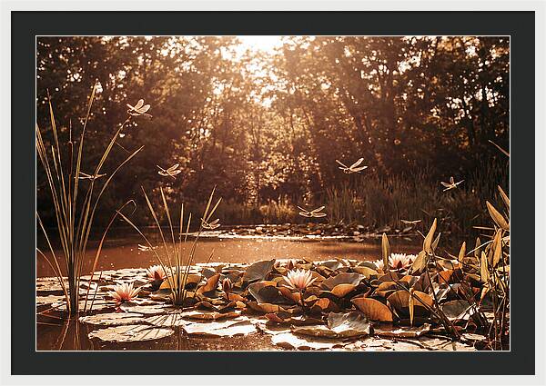 Dragonflies Over Summer Lily Pond
