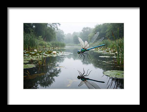 Dragonfly Hovering Over Pond