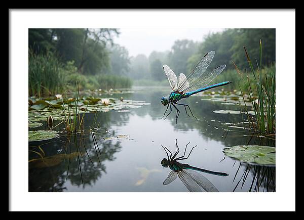 Dragonfly Hovering Over Pond