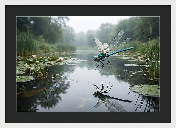 Dragonfly Hovering Over Pond