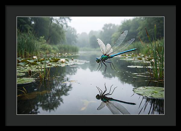 Dragonfly Hovering Over Pond