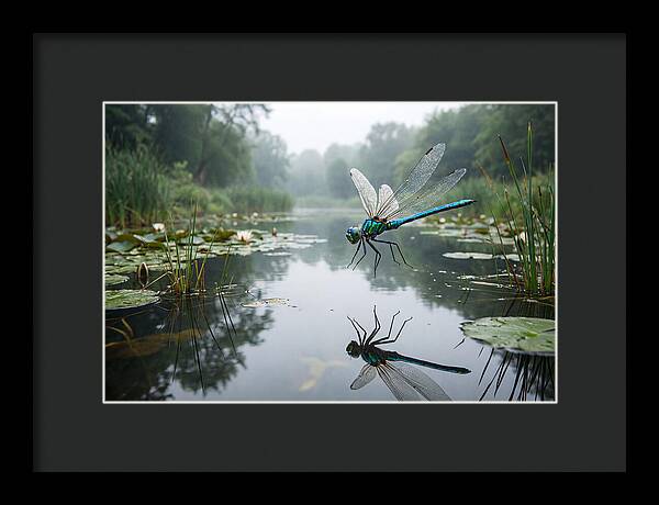 Dragonfly Hovering Over Pond