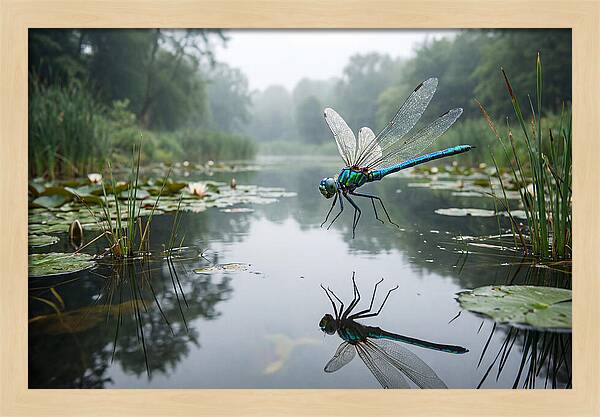 Dragonfly Hovering Over Pond