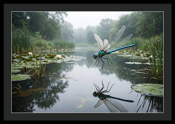 Dragonfly Hovering Over Pond