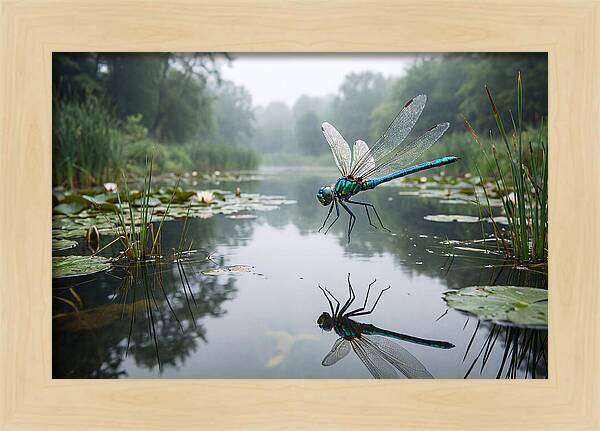 Dragonfly Hovering Over Pond